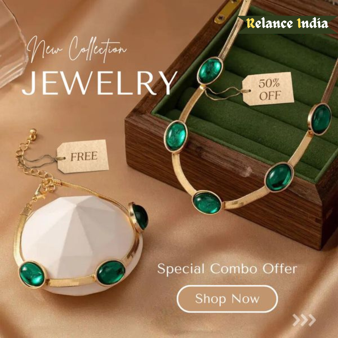VaibhavCrysta™️ Oval Green Crystal Pendant Necklace Set With🔥Free Bracelet Only For Today🔥