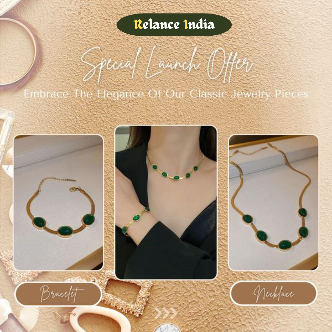 VaibhavCrysta™️ Oval Green Crystal Pendant Necklace Set With🔥Free Bracelet Only For Today🔥