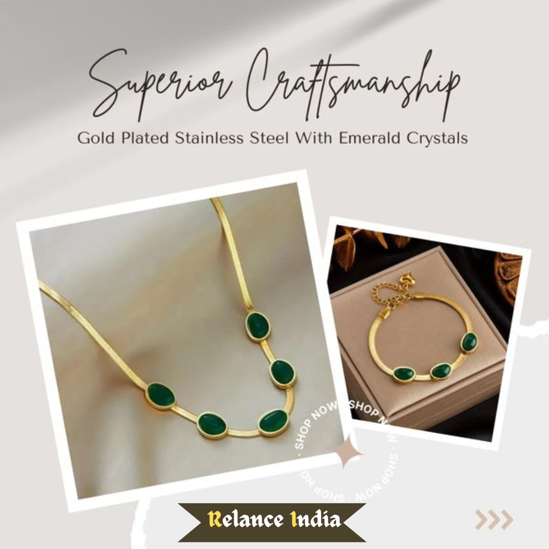 VaibhavCrysta™️ Oval Green Crystal Pendant Necklace Set With🔥Free Bracelet Only For Today🔥