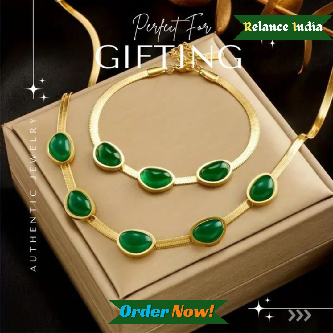 VaibhavCrysta™️ Oval Green Crystal Pendant Necklace Set With🔥Free Bracelet Only For Today🔥