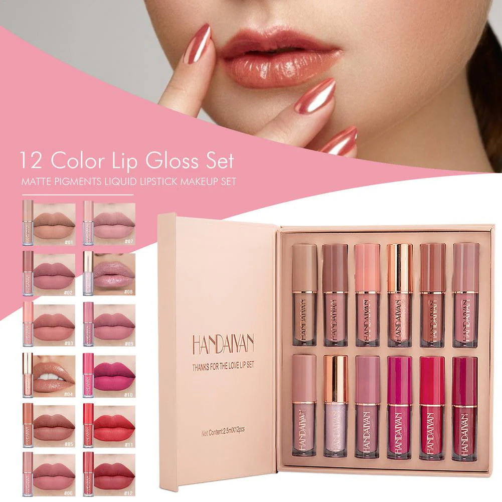 12 Colors Handaiyan Velvet Matte Liquid Lipstick Set